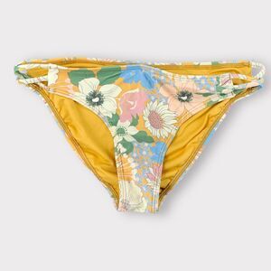 O’Neill Girls Yellow Floral Strappy Side Bikini Bottom Retro Size 14 NEW
